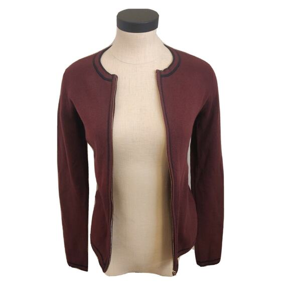 Ann Taylor Women's Cardigan Sweater Full Zip Size XS Black Trim Long Sleeve BP - Picture 1 of 6